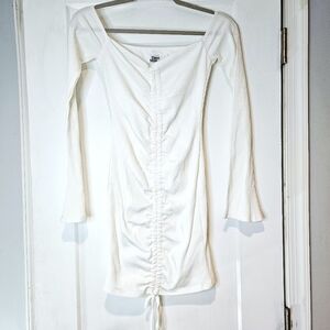 Tiger Mist White Off White Ruched Ribbed Bodycon Mini Dress Long Sleeve XS